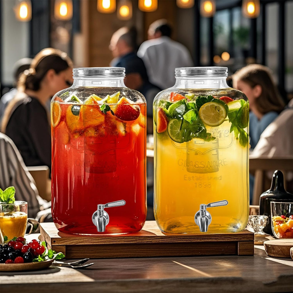 2 Gallon Glass Drink Dispenser with Stainless Steel Spigot,1 Pack Glass Beverage Dispenser Water Lemonade Dispensers