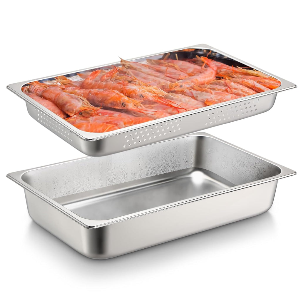 2 Pack Perforated Hotel Pans Set, Full Size, 2.5 Inches, 4 Inches