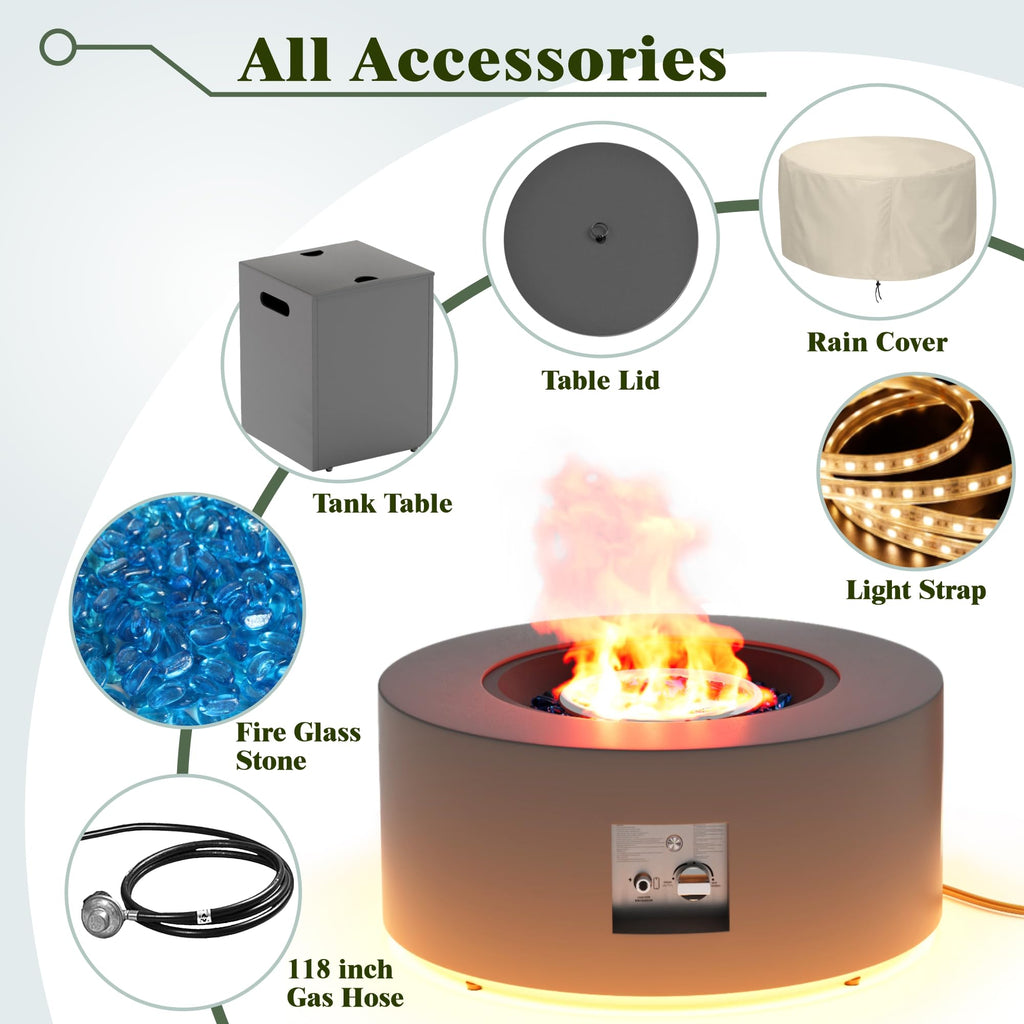 30" Round Propane Fire Pit Table Firepit Table for Outside Patio