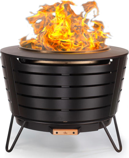 Patio Smokeless Fire Pit, 25 in Wood Burning Fire Pit with Cover