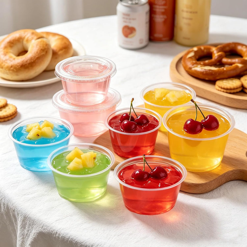 400 Sets 2 oz Plastic Jello Shot Cups with Lids, Small Portion Cups