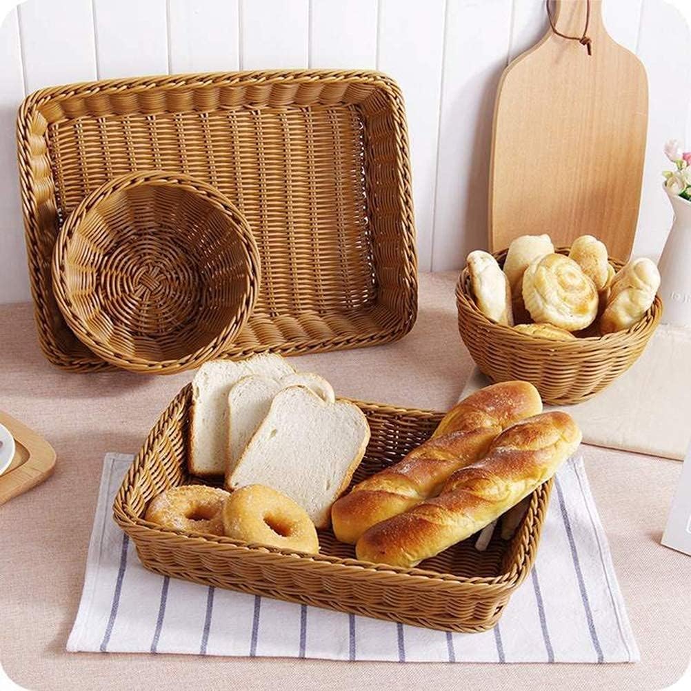 3 Pack Imitation Rattan Woven Bread Baskets, 11.8 x 7.8 Inch Plastic Wicker Fruit Baskets for Food Serving