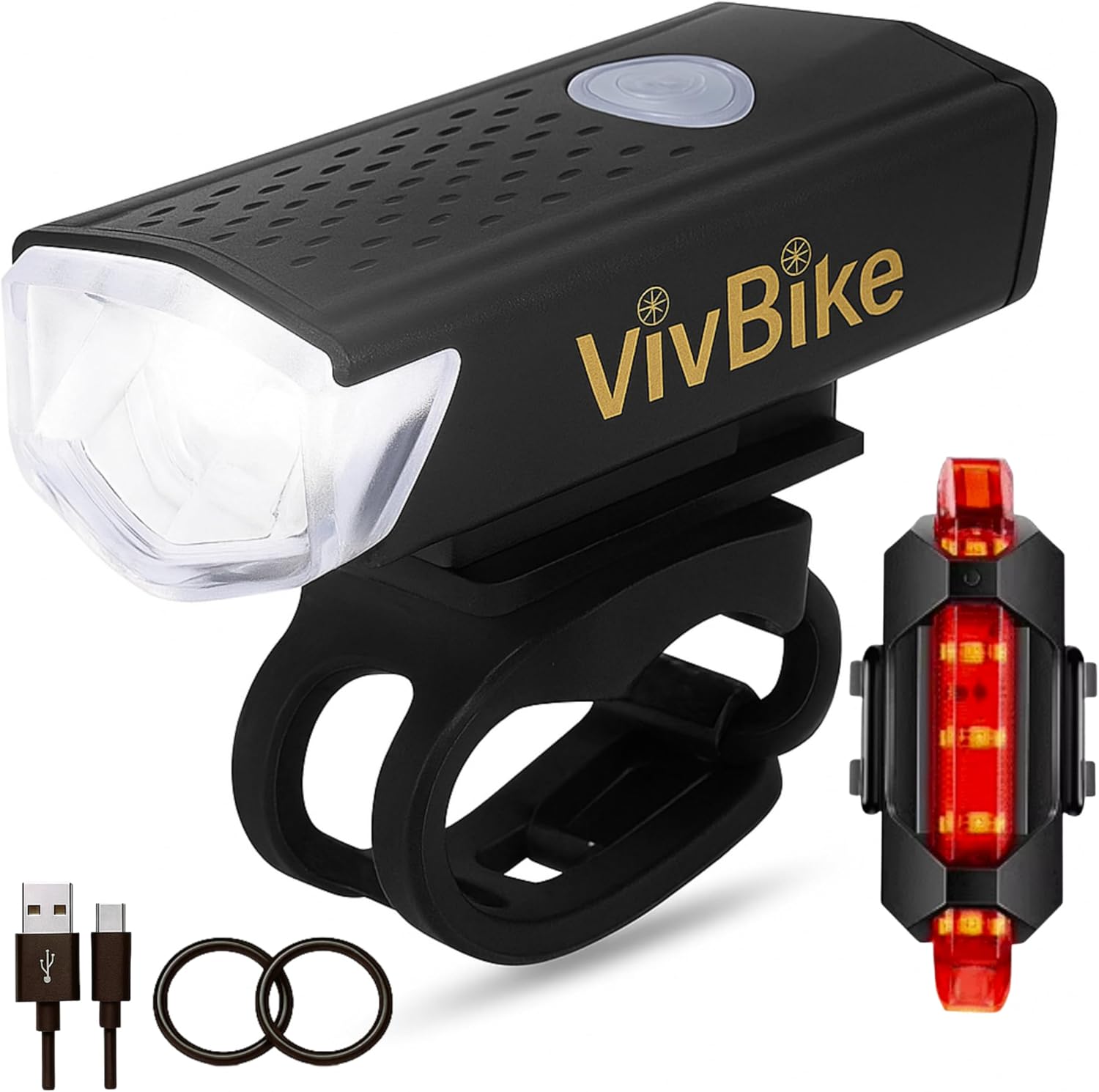 VivBike Rechargeable Bike Light – LED Bicycle Headlight, USB-C Charging, Waterproof, Multiple Lighting Modes