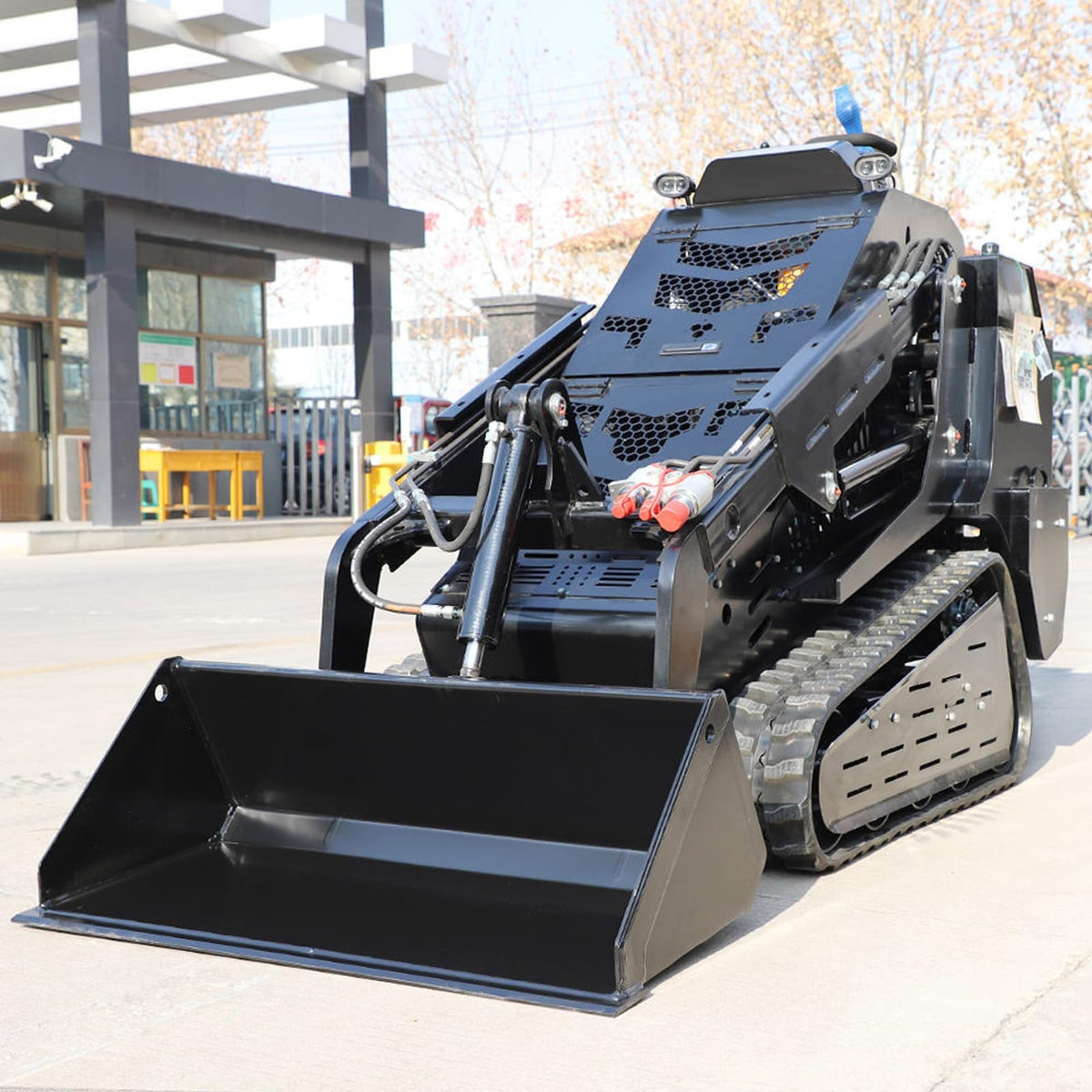 Mini Skid Steer Loader Compact Track Loader with Hydraulic Wide Bucket, Front End Loaders for Excavation Earthmoving