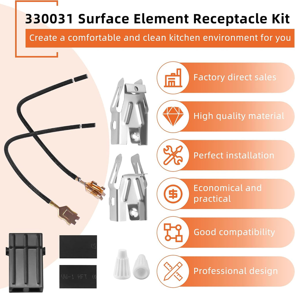 330031 Surface Element Receptacle Kit/330031 Range Burner Compatible for Whirl-Pool Ken-More Cro-sley May-tag Kithcen-aid etc Stove,Replaces AP3075808 PS340571 EAP340571 3374 by MIFLUS-4 Packs
