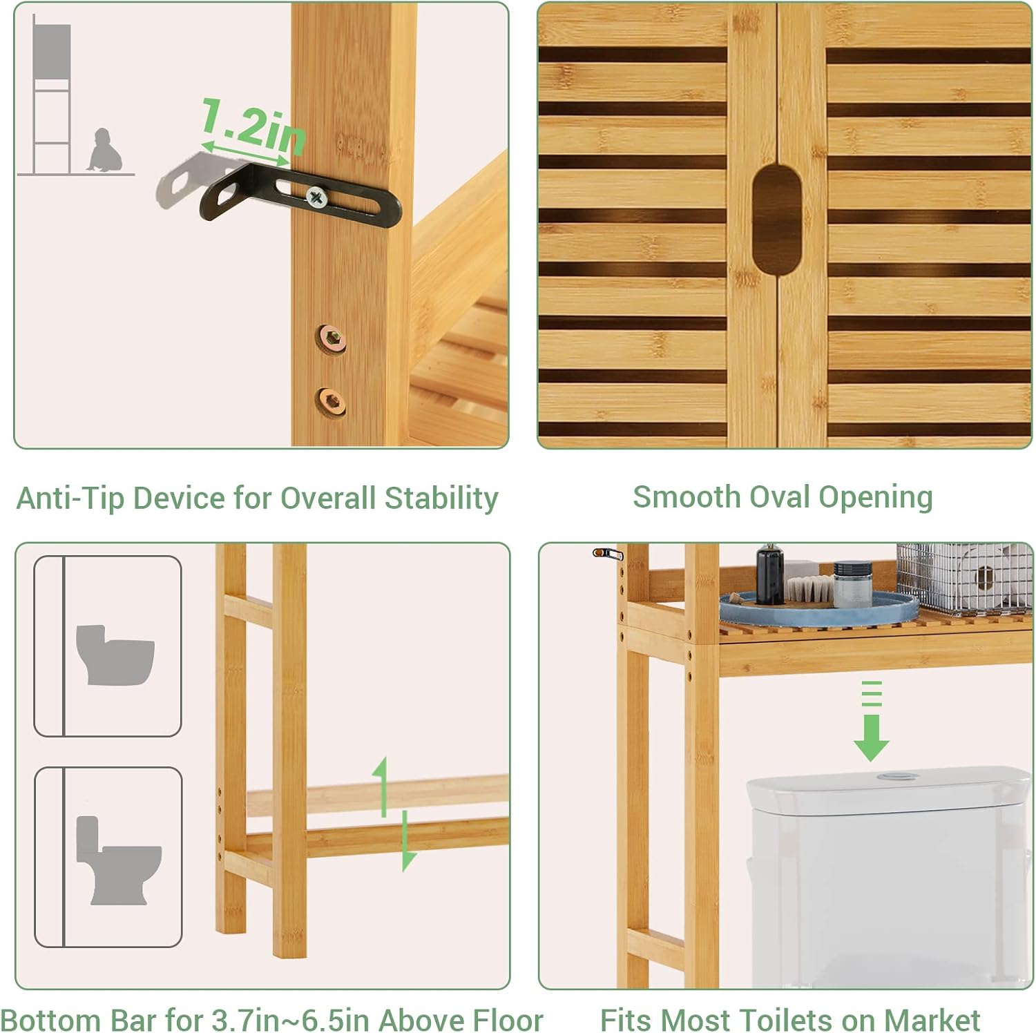 Over The Toilet Storage Cabinet, Tall Bathroom Cabinet Organizer with Cupboard and Adjustable Shelves, Freestanding