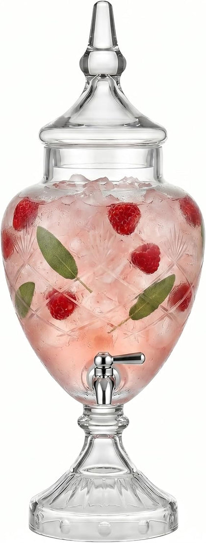 Fifth Avenue Glass Beverage Drink Dispenser Crystal Winston w/Spigot, 1 Gal