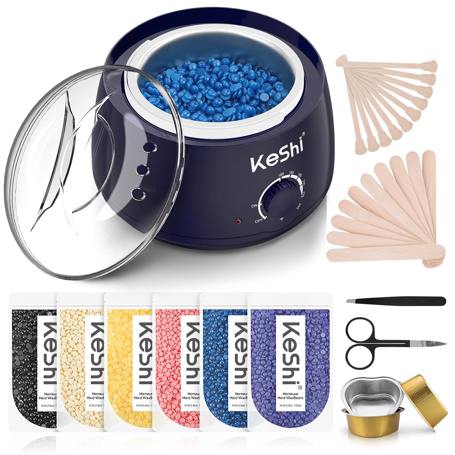 Waxing Kit for Women Men, Wax Pot Warmer Hair Removal Kit | 6 Hard Wax Beans, Full Body, Legs, Face, Eyebrows