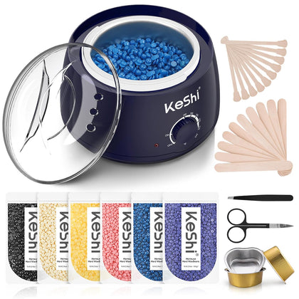 Waxing Kit for Women Men, Wax Pot Warmer Hair Removal Kit | 6 Hard Wax Beans, Full Body, Legs, Face, Eyebrows