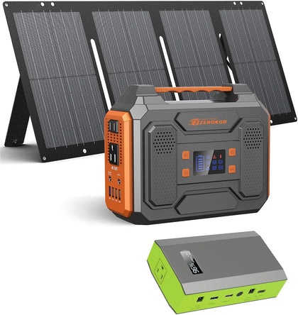 300W Solar Powered Power Bank Generator with 60W Panel, Portable Solar Power Station with DC AC Outlet 110V for