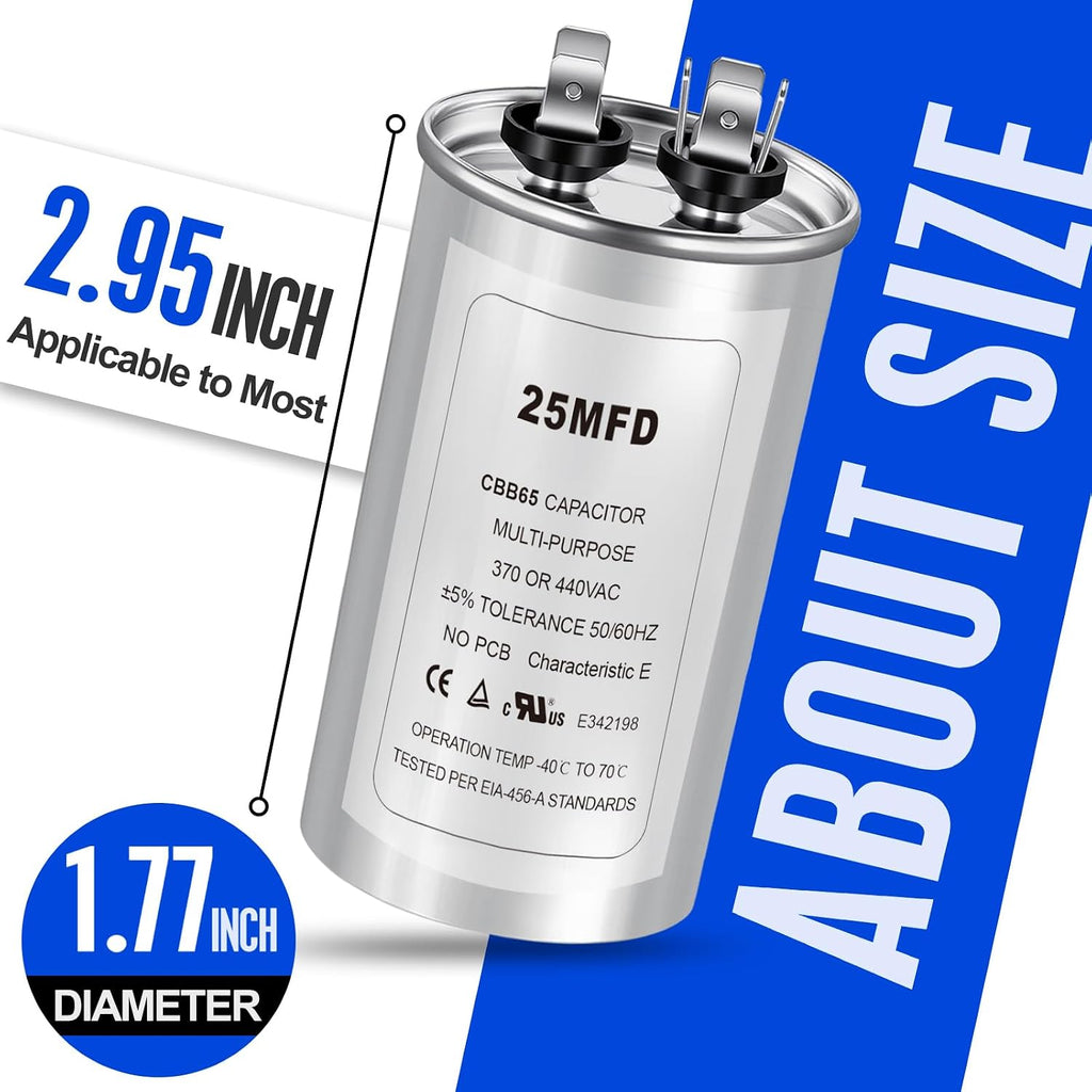 25 uF MFD ±5% 370-440VAC CBB65 Round Run Start Capacitor