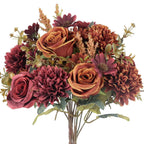 2 Pcs Artificial Fall Flowers, Fake Silk Fall Flowers, Orange+Red