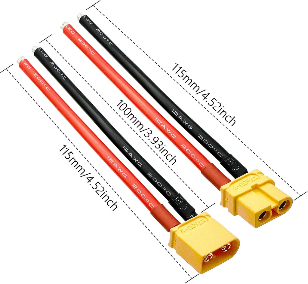 Amass XT60 Connector Plug with 12AWG 100mm Silicone Wire (6PCS)