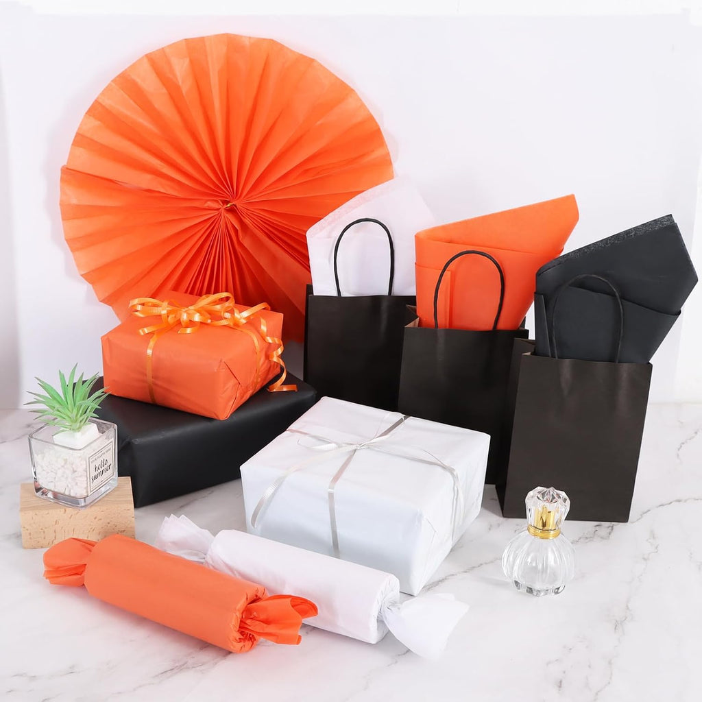 90 Sheets Orange Black White Tissue Paper Bulk for Gift Wrapping