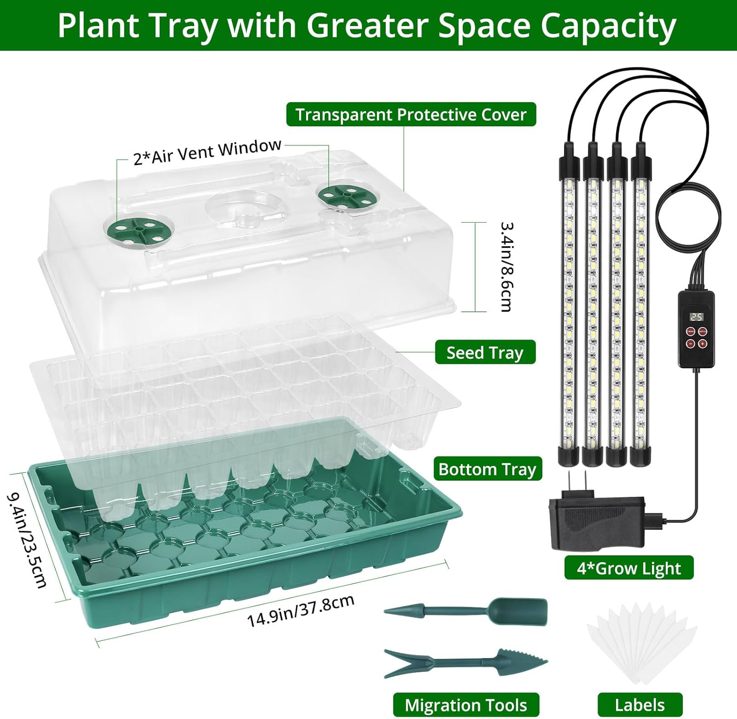 Seed Starter Tray with Grow Light, Intelligent Display Digital Controller, 80 Cells Seed Starter Kit with Humidity