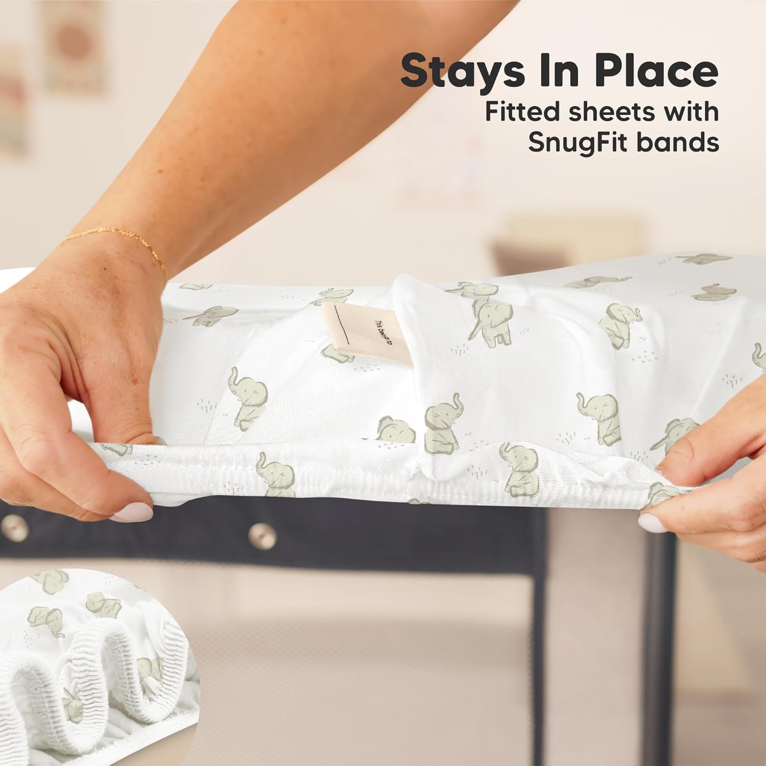 2-Pack Mini Crib Sheets Fitted - 38x26 Pack N Play Sheets for Pack and Play Mattress, Organic Cotton, Soft &