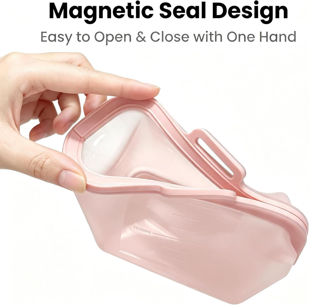 Reusable Silicone Food Storage Bags, Magnetic Seal, 50oz