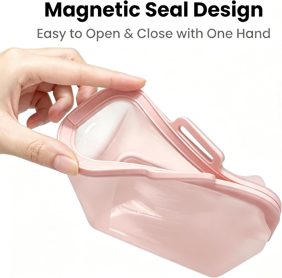 Reusable Silicone Food Storage Bags, Magnetic Seal, 50oz