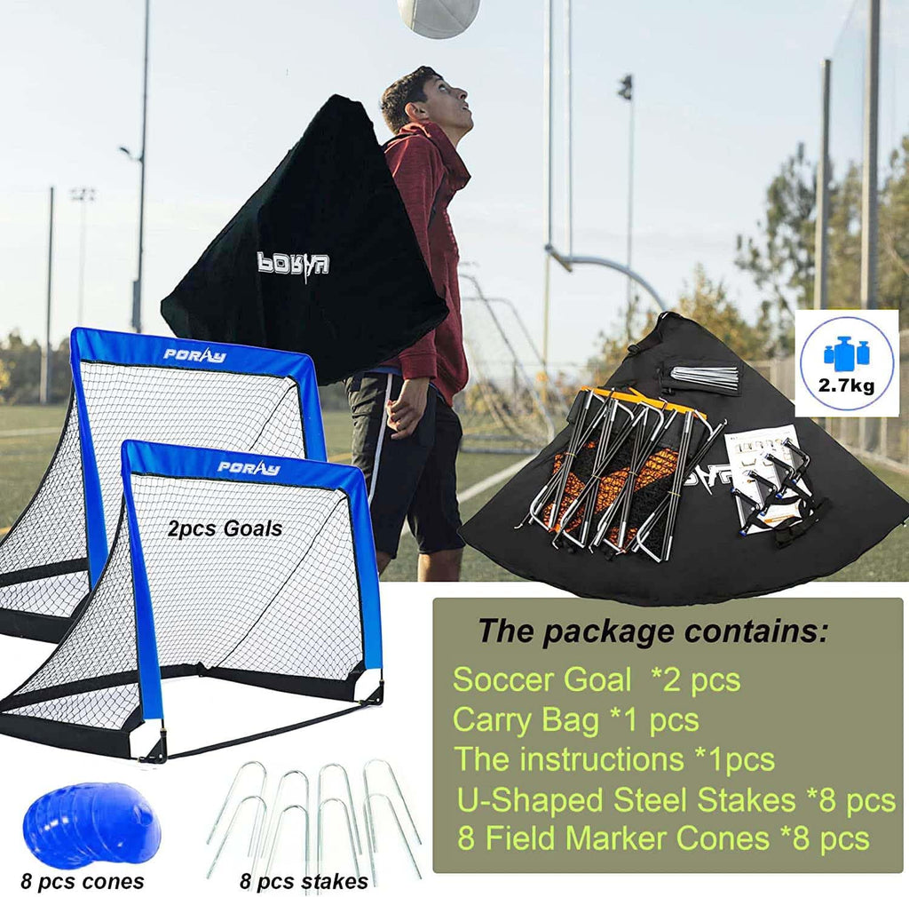 Poray Portable Soccer Goal Pop Up Soccer Net for Kids and Adults with 210D Oxford Fabric & Extra Stakes,Birthday Gift