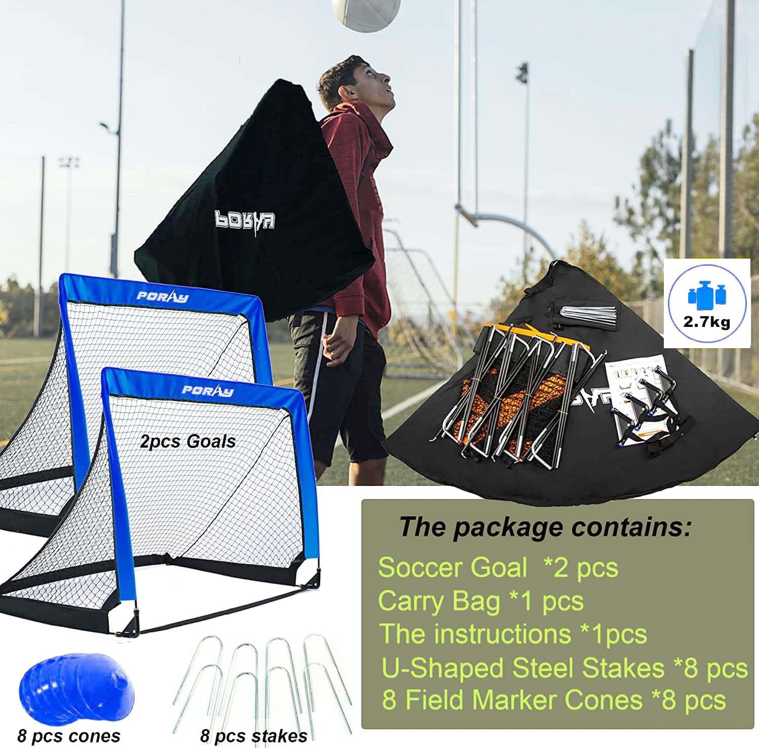 Poray Portable Soccer Goal Pop Up Soccer Net for Kids and Adults with 210D Oxford Fabric & Extra Stakes,Birthday Gift