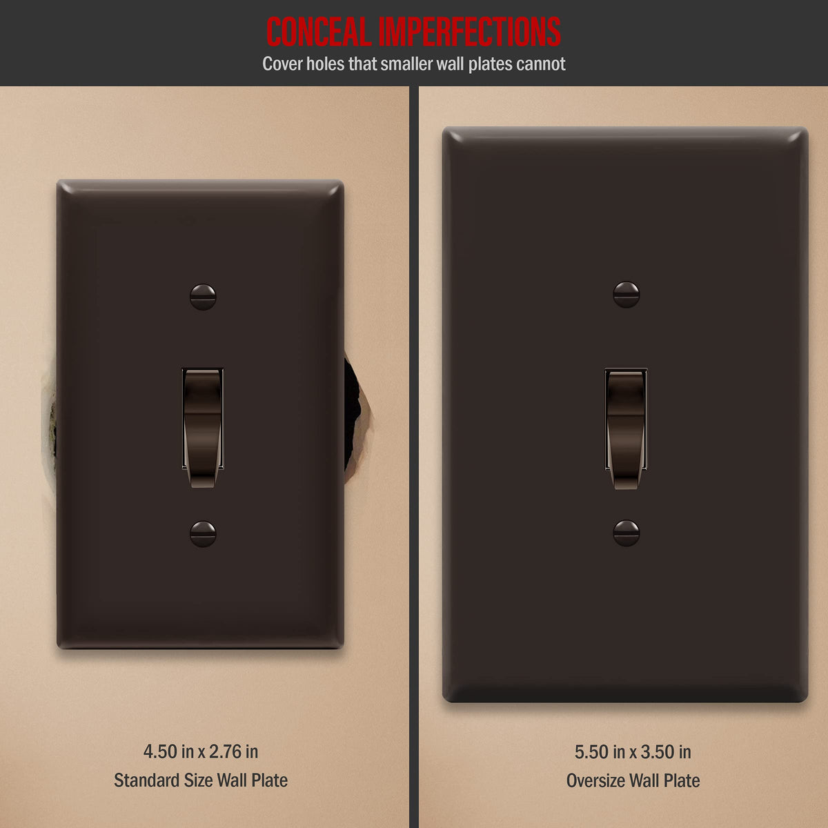 ENERLITES 10 Pack Oversized Toggle Light Switch Cover, Jumbo Plate, Brown