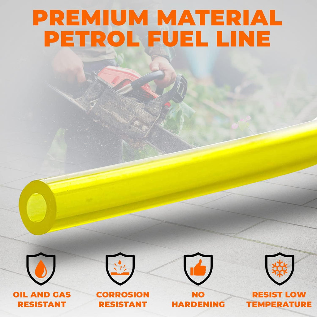 4 Sizes Petrol Fuel Gas Line Pipe Hose Tubing For String Trimmer Chainsaw Blower Lawn Mower and other Power Tools For 2 Cycle Small Engine Poulan, Craftman and more (Yellow 4PC)