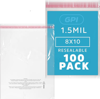 8" x 10" Self Seal Poly Bags, 100 Pack, 1.5 Mil, for Packaging & Shipping