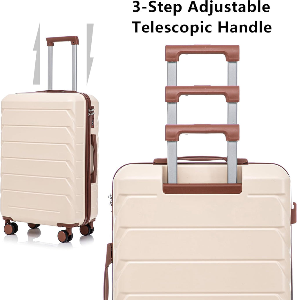 Hardside Luggage Sets, Lightweight Stripes Suitcase with Spinner Wheels, Beige-220