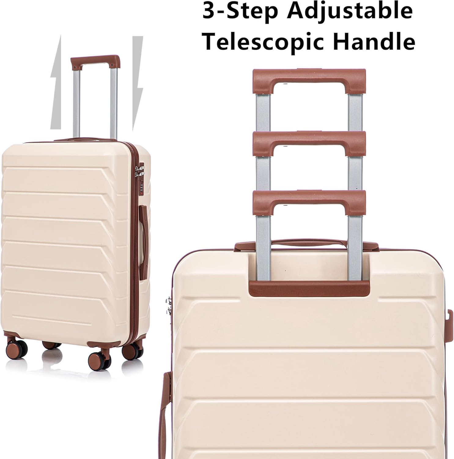 Hardside Luggage Sets, Lightweight Stripes Suitcase with Spinner Wheels, Beige-220