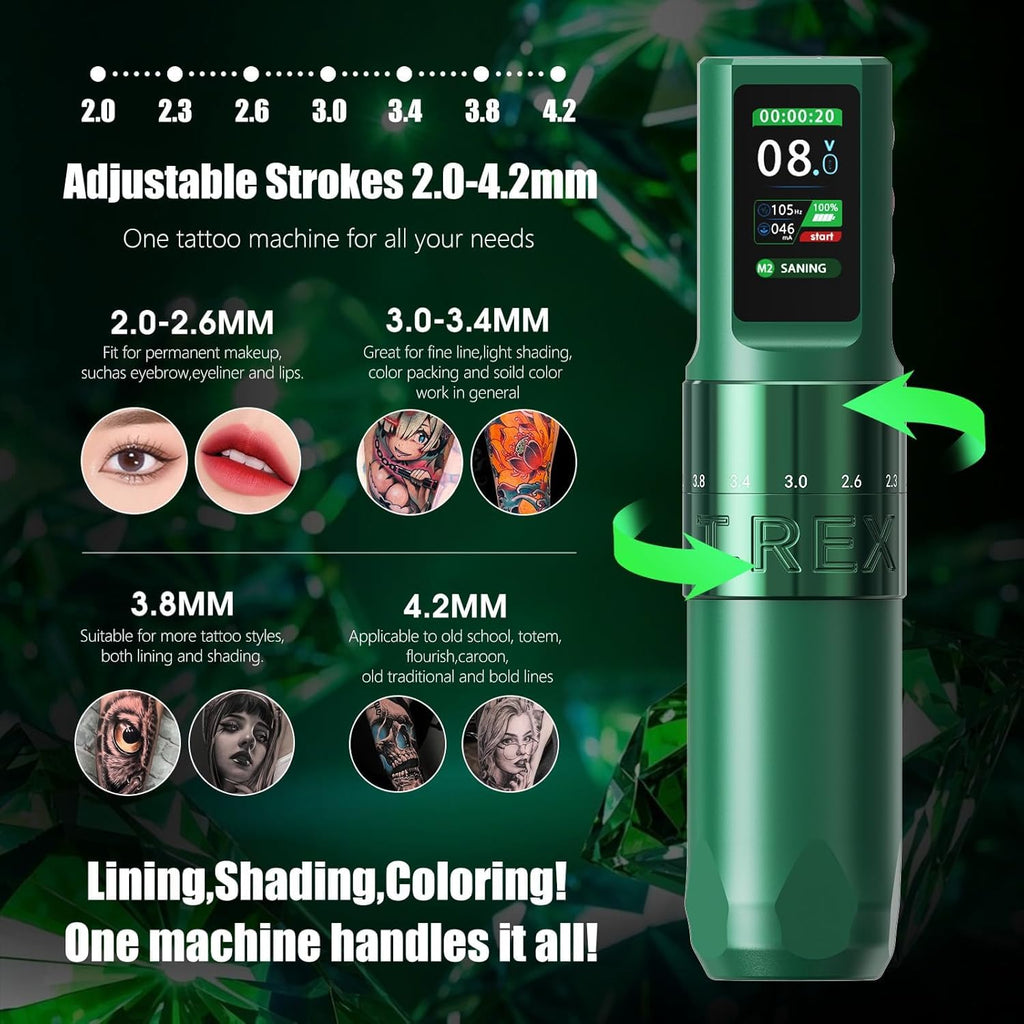 Complete Tattoo Kit for Beginners, Wireless Tattoo Machine Kit with 7 Adjustable Stroke Tattoo Pen, Cartridge
