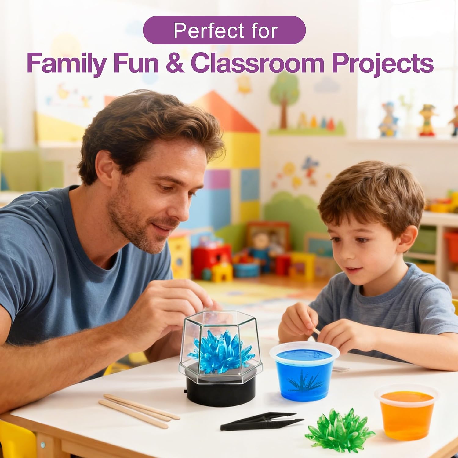 Light Up Crystal Growing Kit for Kids - Grow 6 Vibrant Crystals | STEM Science Experiments DIY Kit with LED Display