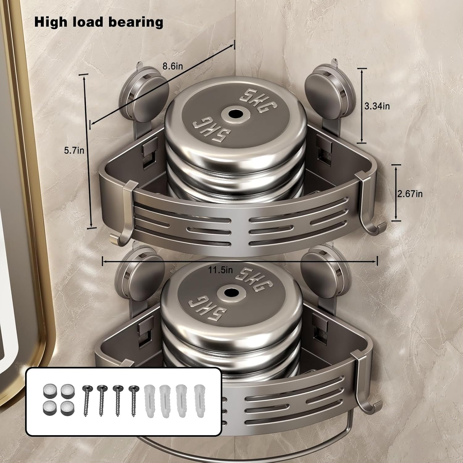 Corner Shower Caddy Suction Cup Shower Shelf Corner No Drilling Bathroom Shower Organizer Storage Rack Adhesive with