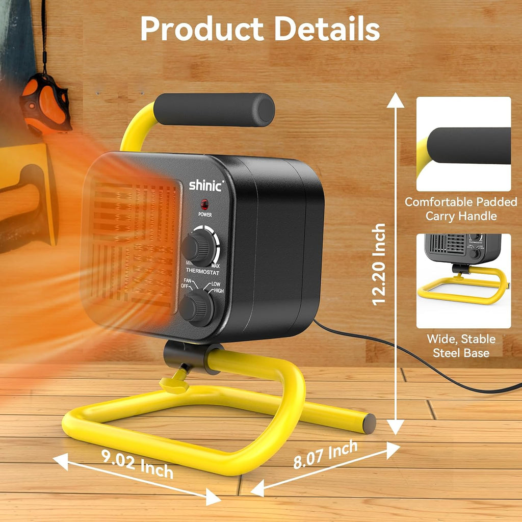 Garage Heaters for Indoor Use, Metal Portable Space Heater with Thermostat, Greenhouse heater, Adjustable Head