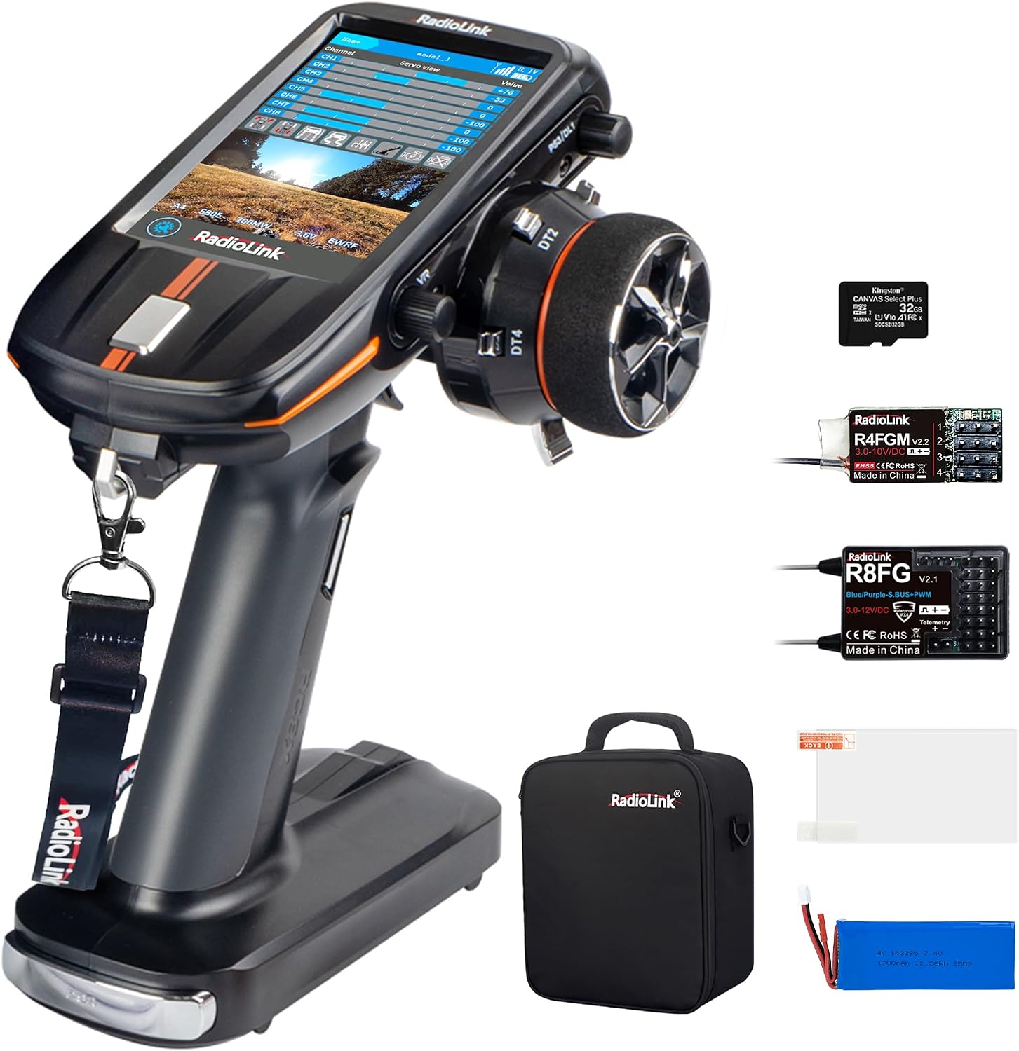 RC8X 8 Channels RC Transmitter with R8FG&R4FGM Gyro Receivers | 4.3" IPS Touch FPV Screen2.4G Voltage Telemetry