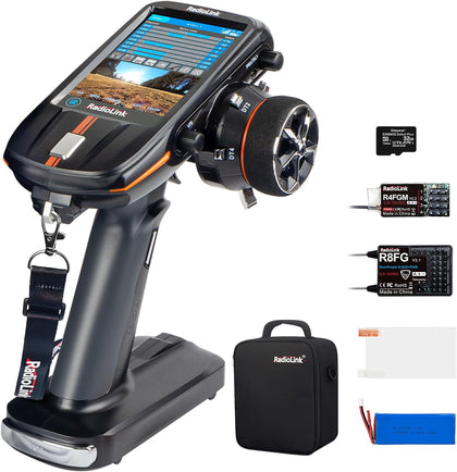 RC8X 8 Channels RC Transmitter with R8FG&R4FGM Gyro Receivers | 4.3" IPS Touch FPV Screen2.4G Voltage Telemetry