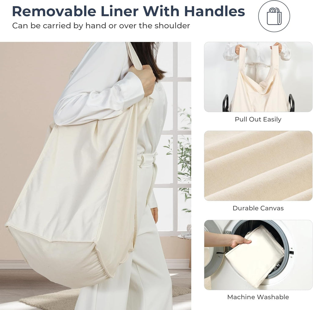 Laundry Hamper 3 Section, 120L Rolling Laundry Sorter Cart with Removable and Washable Liner Bag, Clothes Hamper with