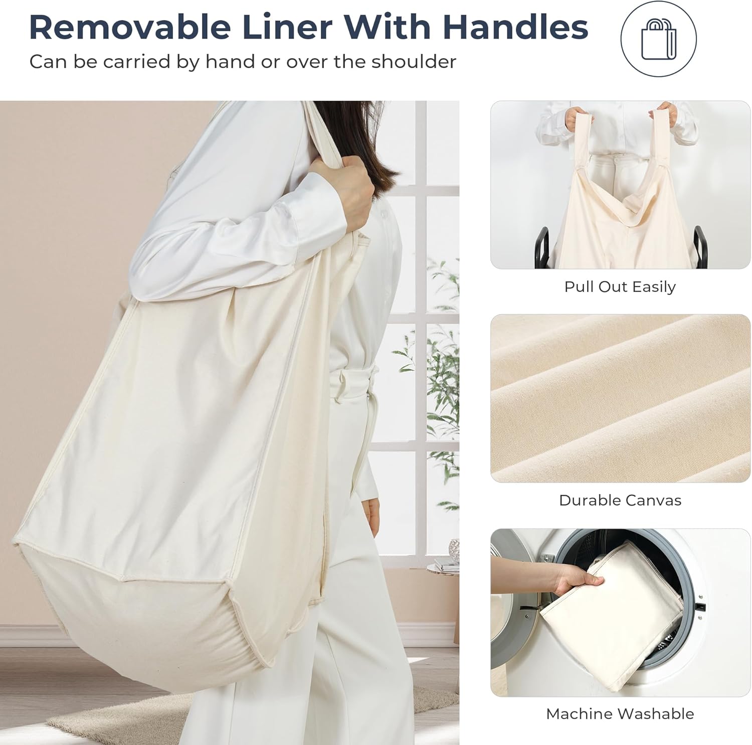 Laundry Hamper 3 Section, 120L Rolling Laundry Sorter Cart with Removable and Washable Liner Bag, Clothes Hamper with