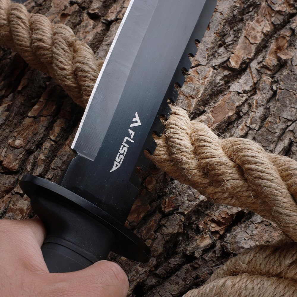 Survival Hunting Knife with Sheath, 15-inch Tactical Bowie Knife | Sharpener & Fire Starter Included, Full Tang Fixed