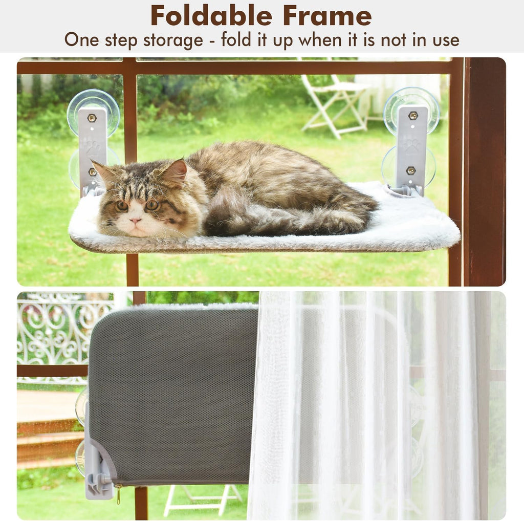 Cordless Cat Window Perch, Cat Hammock for Wall with 4 Suction Cups, Anchor&Screw for Two Ways of Installation, Solid