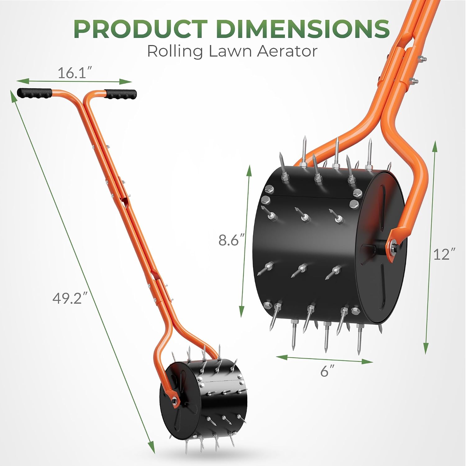 Rolling Lawn Aerator, Heavy Duty Manual Aerator Tool with 30 Spikes, Aerator Lawn Tool with Integrated Dual-Bar