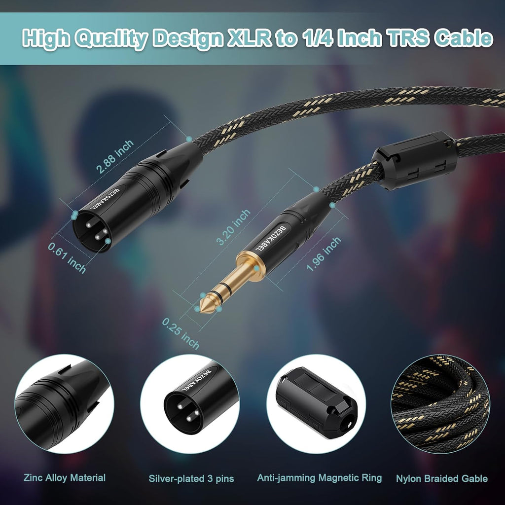 XLR to 1/4 inch (6.35mm) 25ft 2packs, XLR Male to 1/4 Male | TRS to XLR Cable, Quarter Inch Microphone Cable Nylon