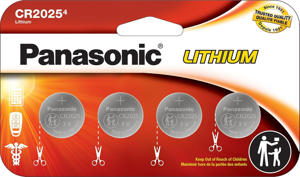 CR2025 3.0 Volt Long Lasting Lithium Coin Cell Batteries in Child Resistant, Standards Based Packaging, 4 Pack