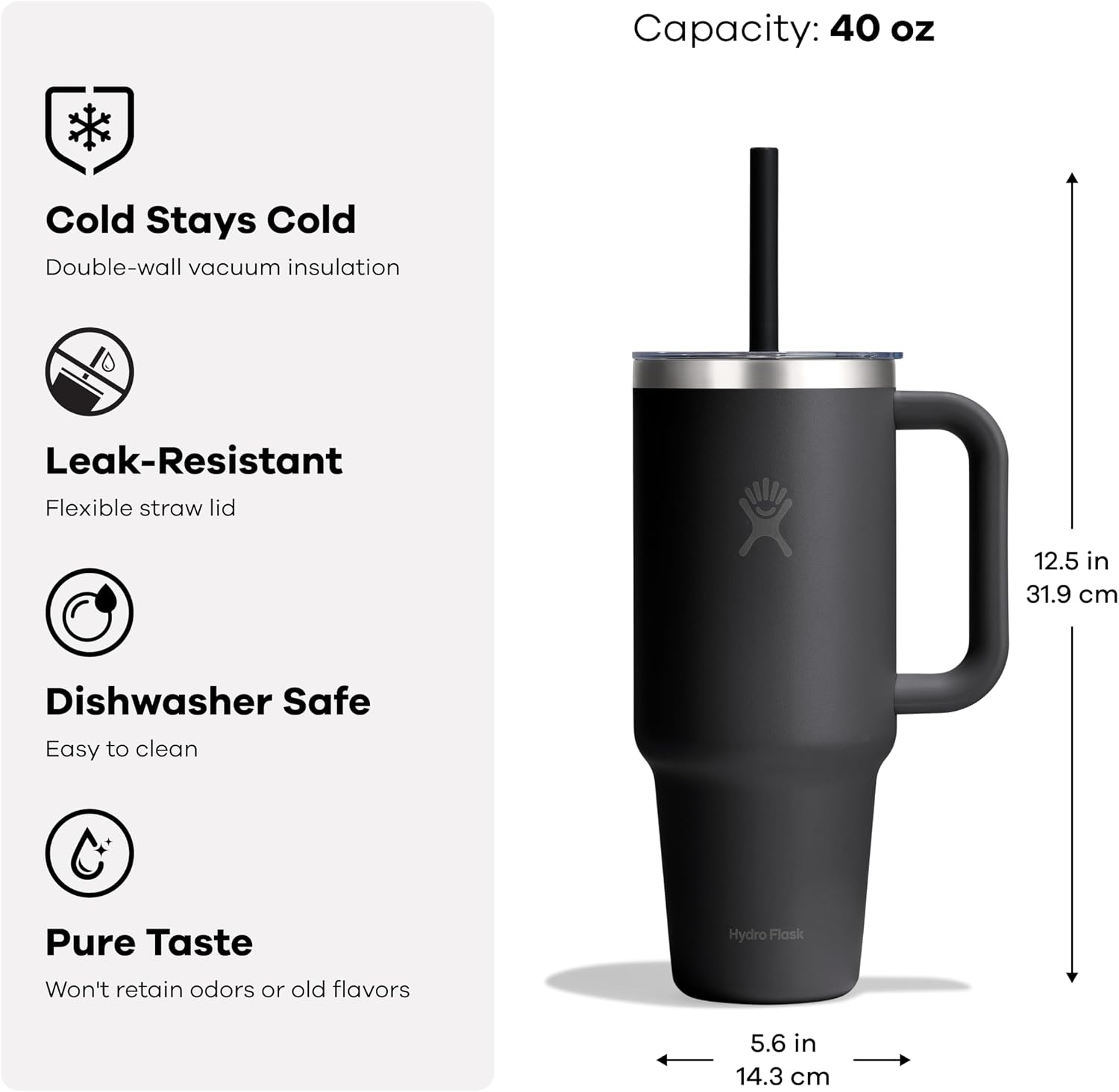 Travel Tumbler with Handle, Clear Lid and Straw - Insulated Stainless Steel