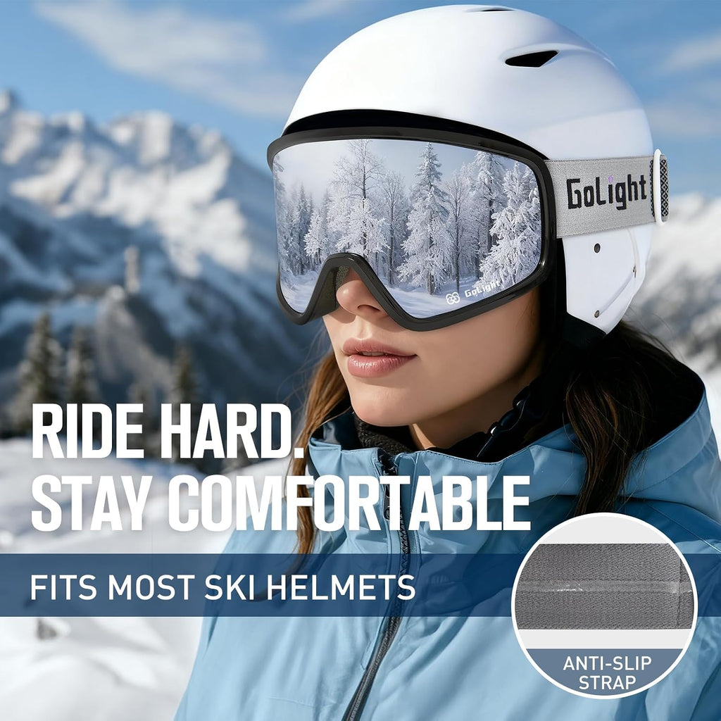 Polarized Anti-Glare OTG Ski Goggles – Anti-Fog Double Lens, UV400, Triple-Foam, Anti-Slip Strap for Men & Women