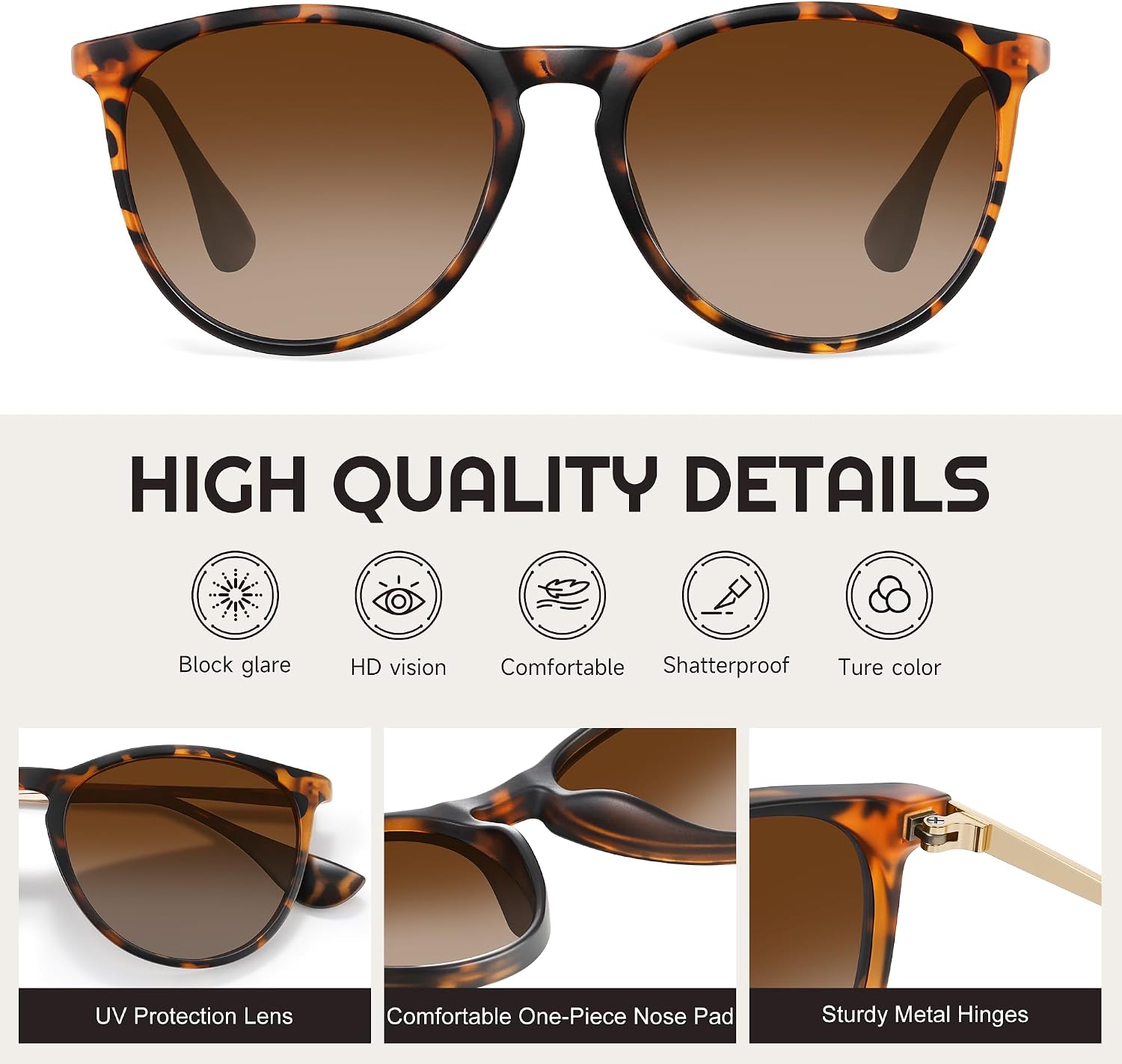 Polarized Round Sunglasses for Women Men with UV Protection | Vintage Sun Glasses Retro Trendy Sunnies Lightweight