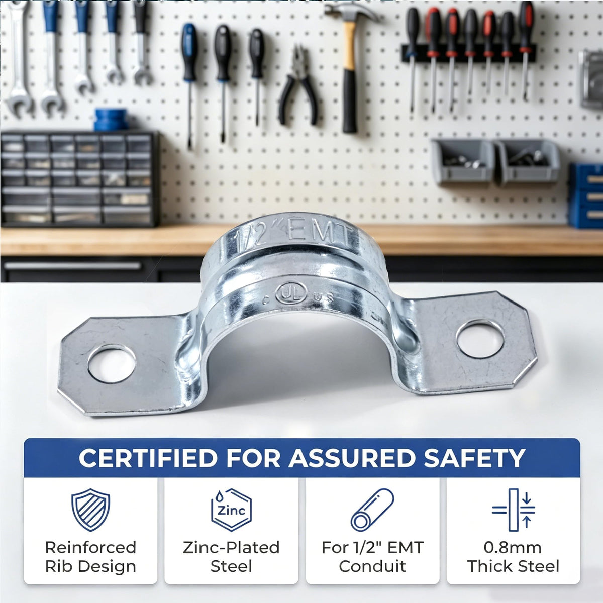 1/2 Inch Two Hole EMT Conduit Clamp, Pipe Strap U Bracket 25 Pack