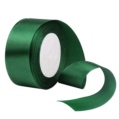 25 Yard Dark Green Satin Ribbon Roll, 1-1/2 Inch Fabric Ribbon for Craft Bows Rose Bouquet, Holiday Gift Wrapping
