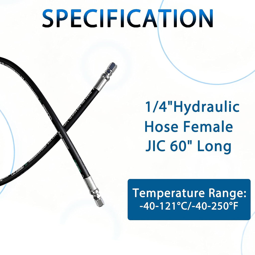 Heroson 26711-04-04RW Hydraulic Hose Swivel Assembly 1/4 ” Hydraulic Hose with Female JlC X Female JlC 60" Long 5800 psi, Black