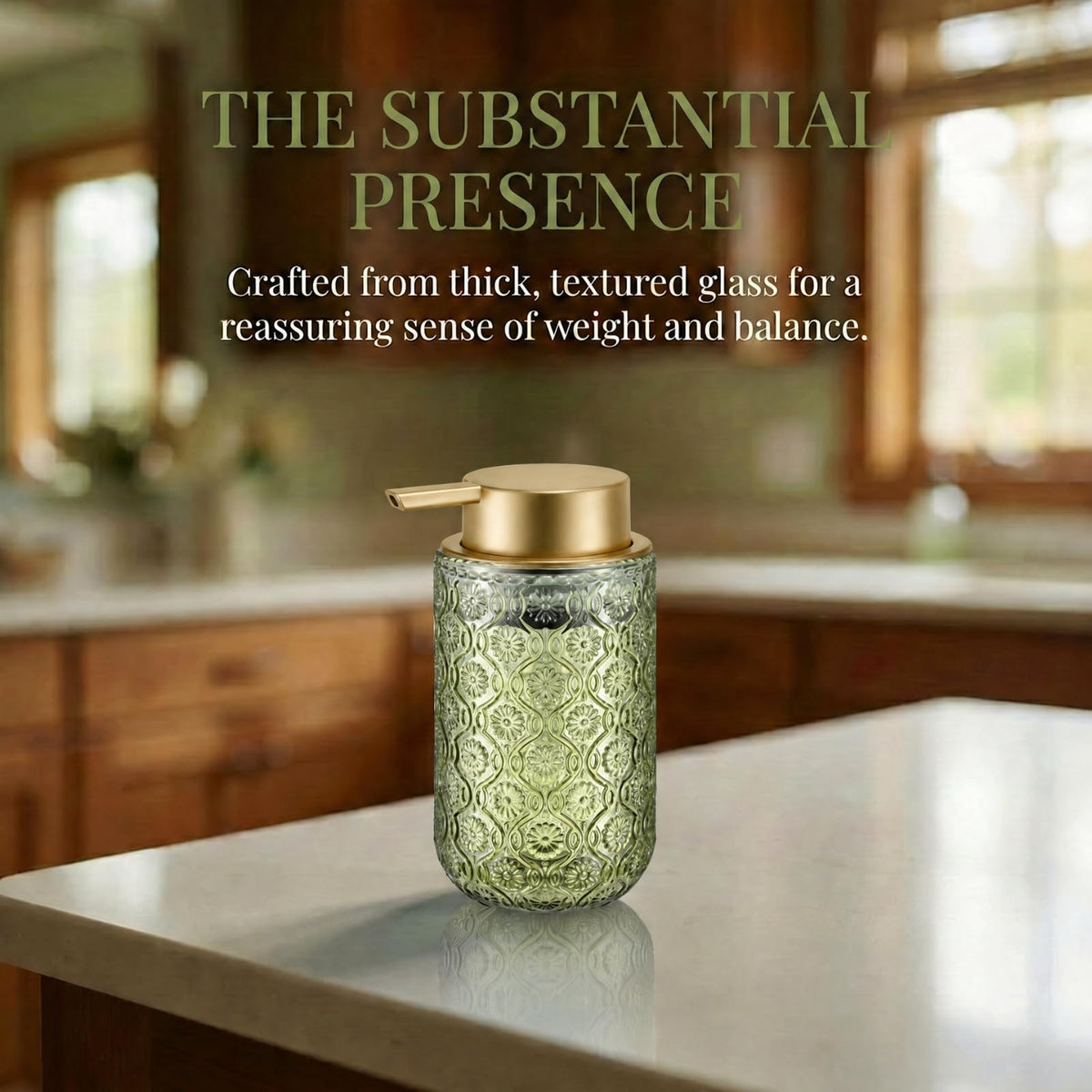 Green and Gold Glass Foaming Hand Soap Dispenser