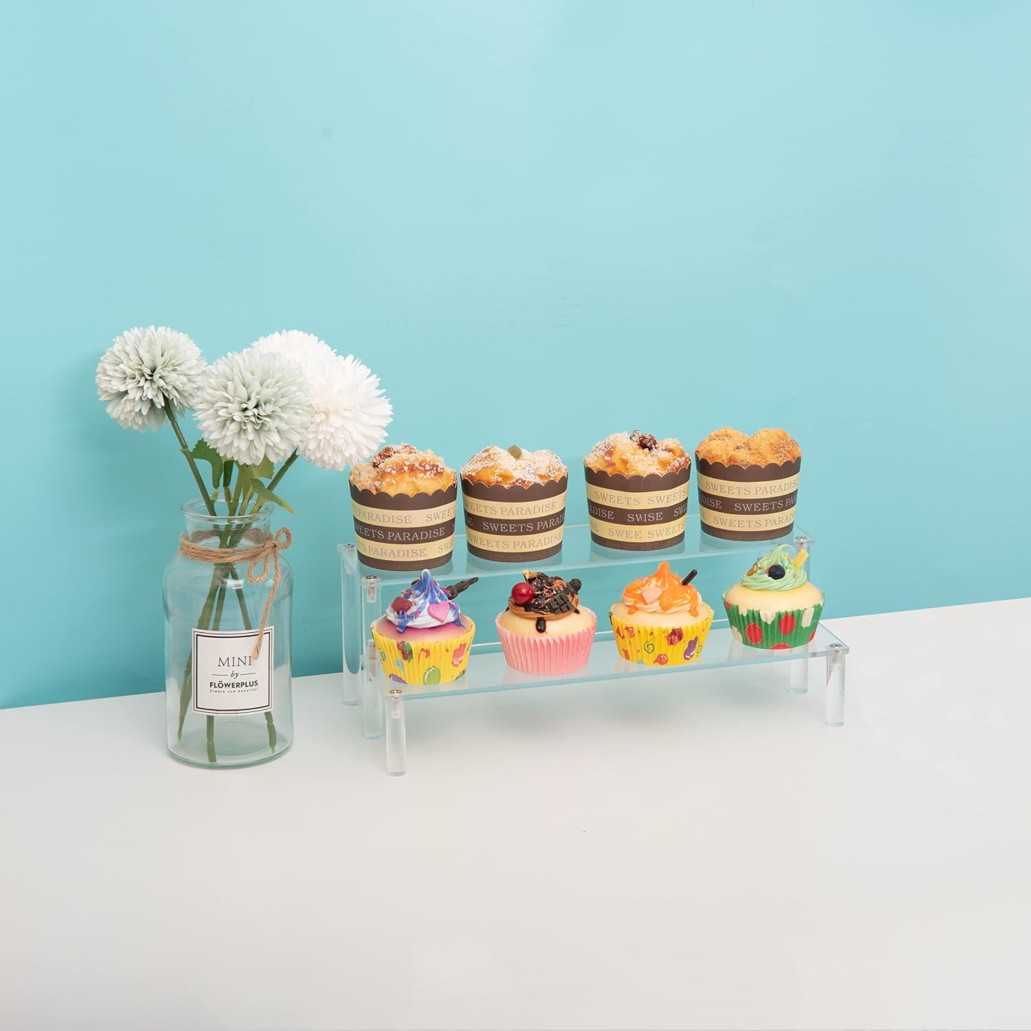 Clear Acrylic Display Riser 2 Tier Cupcake Stand Shelf for Decoration and Organizer